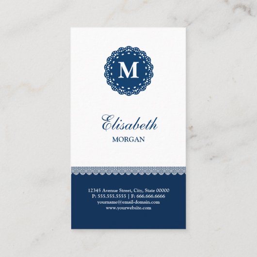 Interpreter Blue White Lace Monogram Visitekaartje (Achterkant)