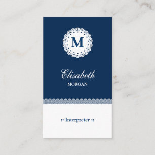 Interpreter Blue White Lace Monogram Visitekaartje