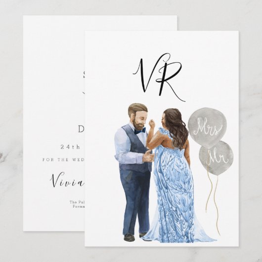 Interraciaal geïllustreerd paar Save The Date (Voorkant / Achterkant)