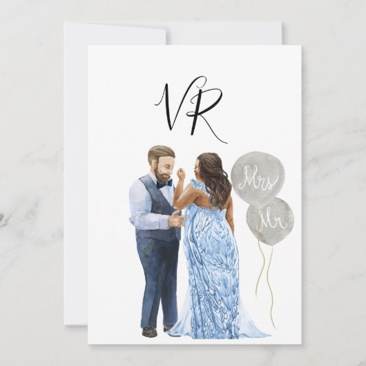 Interraciaal geïllustreerd paar sparen de datum save the date (Voorkant)