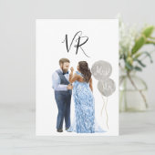 Interraciaal geïllustreerd paar sparen de datum save the date (Staand voorkant)