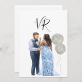 Interraciaal geïllustreerd paar sparen de datum save the date (Voorkant / Achterkant)