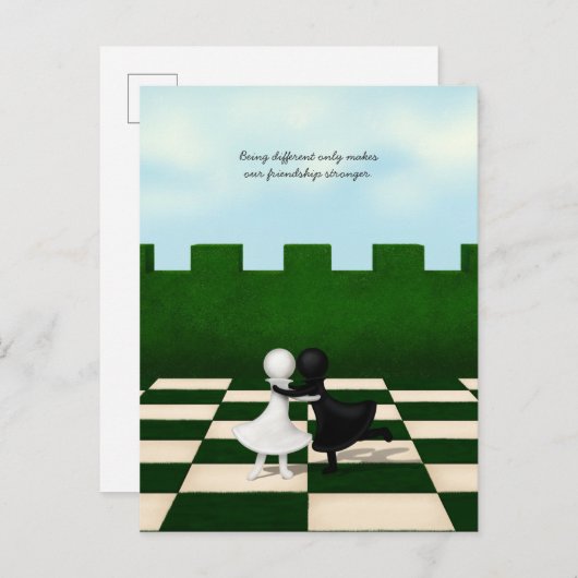 Interraciaal vriendschap Cute Pawns Hug Gepersonal Aankondigingskaart (Voorkant / Achterkant)