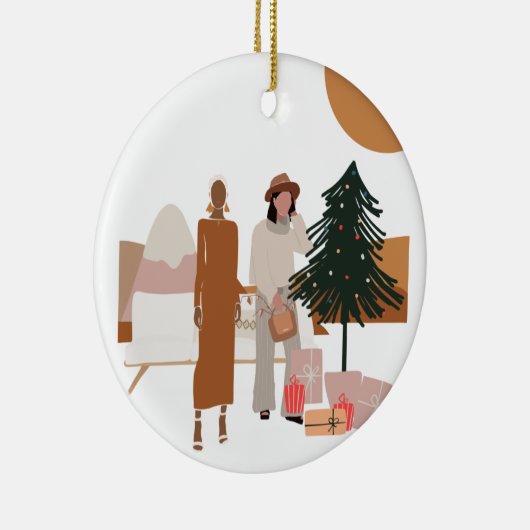 Interraciaal Vrouw Kerstmis Keramisch Ornament (Rechts)