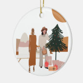 Interraciaal Vrouw Kerstmis Keramisch Ornament (Links)