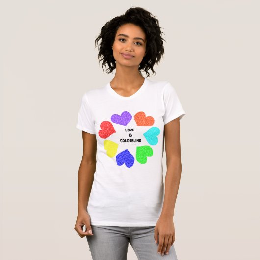 Interraciale liefdesregenboog Harten Dames T Shirt (Voorkant volledig)