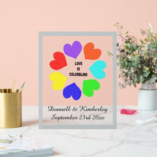 Interraciale liefdesregenboogharten bruiloft acryl bord (Huwelijk)