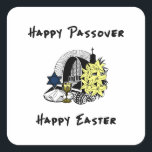 Interreligieus Pasen en Pasen Vierkante Sticker<br><div class="desc">Gelukkig Interreligieus Pasen en feestdagen voor gezinnen die zowel joods als paasfeest feestdagen vieren.</div>