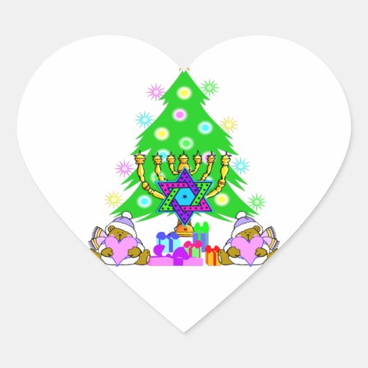 Interreligieuze Kerstmis Chanoeka Vakantie Plezier Hart Sticker (Voorkant)