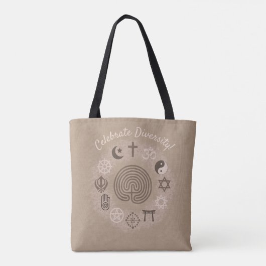 Interreligieuze symbolen (Beige Brown) Tote Bag (Achterkant)