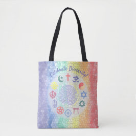 Interreligieuze symbolen (Glas in lood regenboog) Tote Bag
