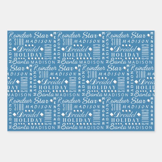 Interreligieuze Vakantie WordArt Wit op Blauw Kind Inpakpapier Vel (Voorkant)