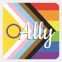 Intersex Inclusive Progress Pride Rainbow Button Vierkante Sticker