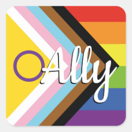 Intersex Inclusive Progress Pride Rainbow Button Vierkante Sticker