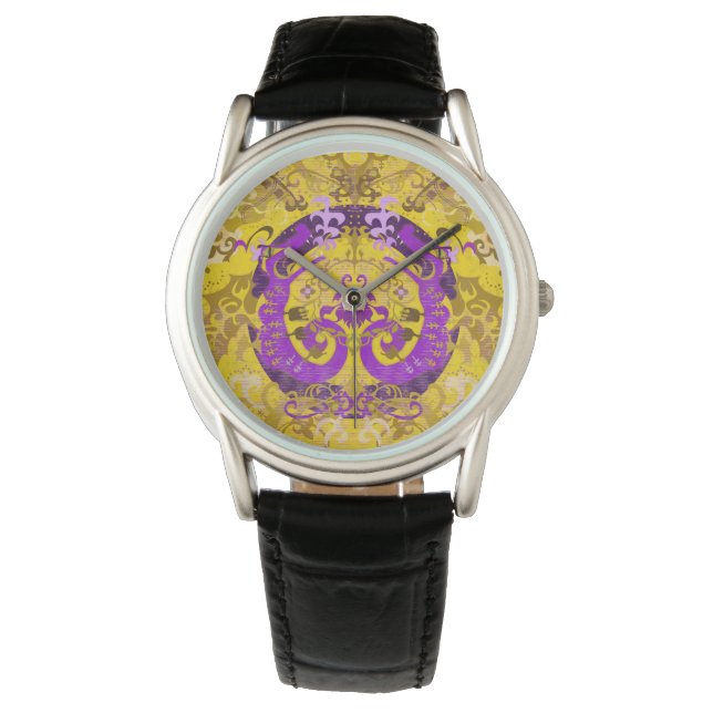 Intersex Pride Flag Colors Dragon Damask Horloge (Voorkant)