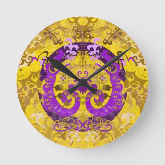 Intersex Pride Flag Colors Dragon Damask Ronde Klok (Voorkant)