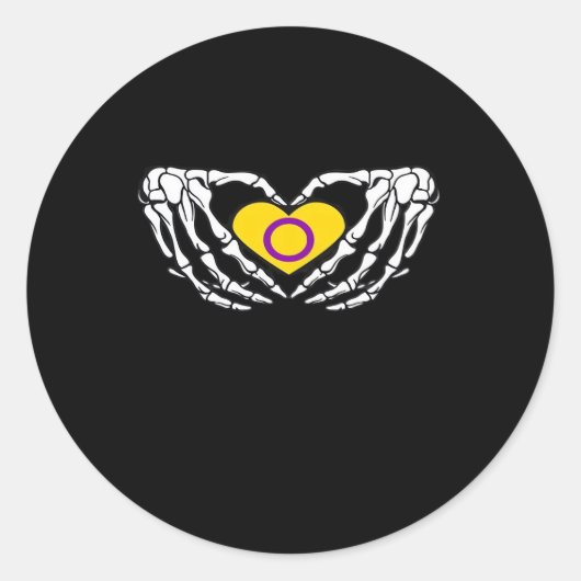 Intersex Pride Skeleton Halloween Gothic Hartklass Ronde Sticker (Voorkant)