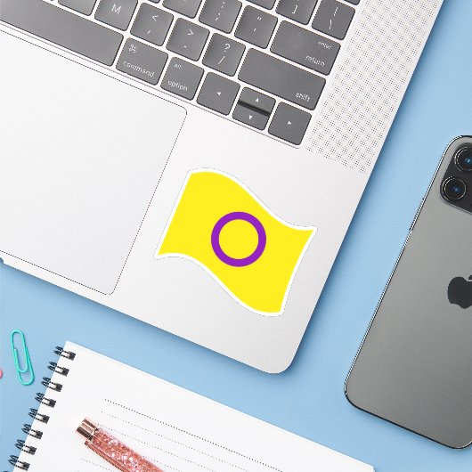 Intersex Pride Wavy Flag Sticker (Laptop met iPhone)