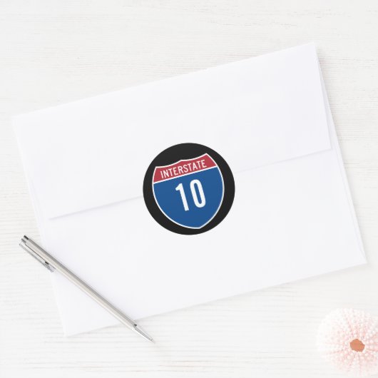 Interstaat 10 ronde sticker (Envelop)
