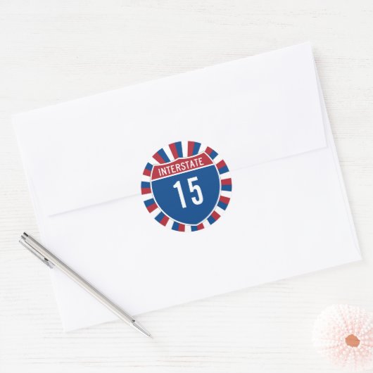 Interstaat 15 ronde sticker (Envelop)