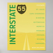 Interstate 55 (I-55) Poster (geel) (Voorkant)
