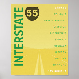 Interstate 55 (I-55) Poster (geel)