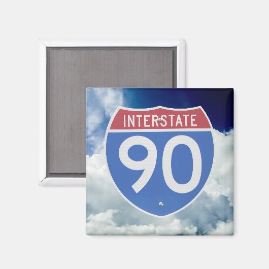 Interstate 90 Shield tegen Blue Sky met Clouds Magneet (Voorkant / Achterkant)
