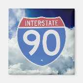 Interstate 90 Shield tegen Blue Sky met Clouds Magneet (Voorkant)