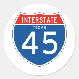 Interstate Sign 45 - Texas Ronde Sticker