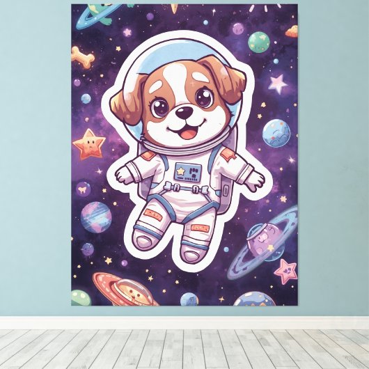Interstellar Paws - Schattigee ruimtehond in avont Canvas Afdruk (Insitu (Houten vloer))