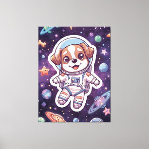 Interstellar Paws - Schattigee ruimtehond in avont Canvas Afdruk
