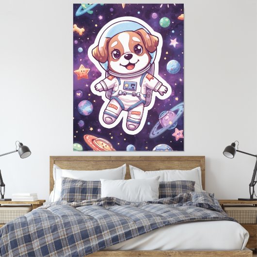 Interstellar Paws - Schattigee ruimtehond in avont Canvas Afdruk (Insitu (Slaapkamer))