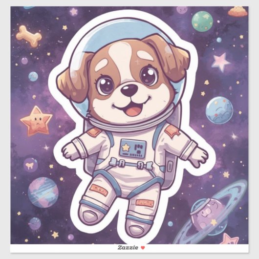 Interstellar Paws - Schattigee ruimtehond in avont Sticker (Vel)