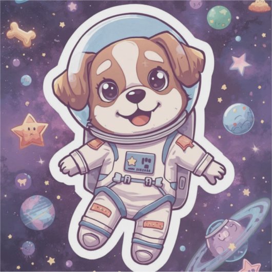 Interstellar Paws - Schattigee ruimtehond in avont Sticker (Voorkant)