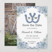 Intertwind Blue Hoefijzer Monogram Floral Foto Save The Date (Voorkant / Achterkant)