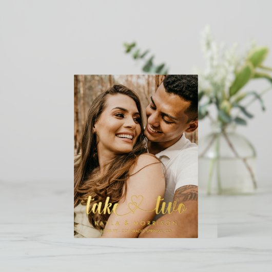 Intertwind harten maken twee bruiloft goud folie uitnodiging briefkaart (Staand Voorkant)