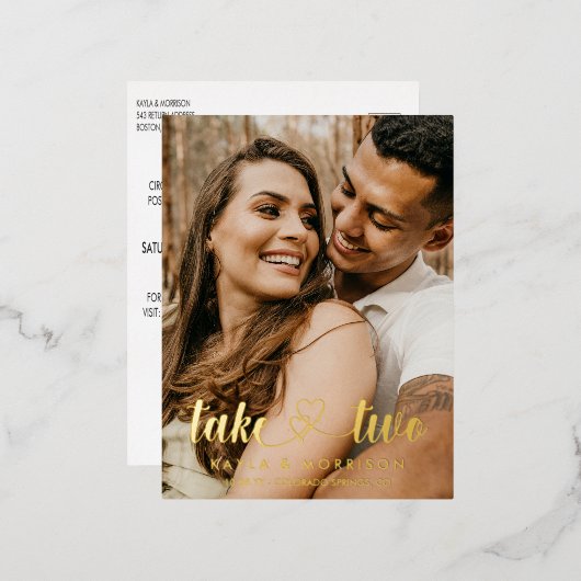 Intertwind harten maken twee bruiloft goud folie uitnodiging briefkaart (Voorkant / Achterkant)