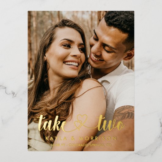 Intertwind harten maken twee bruiloft goud folie uitnodiging briefkaart (Voorkant)