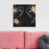 Intertwined Feminine Faces with Golden Florals Canvas Afdruk (Insitu (Woonkamer))