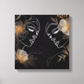 Intertwined Feminine Faces with Golden Florals Canvas Afdruk (Voorkant)