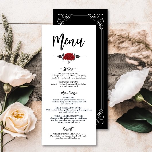 Intertwined Romantic Red Rose Flat Plate Menu