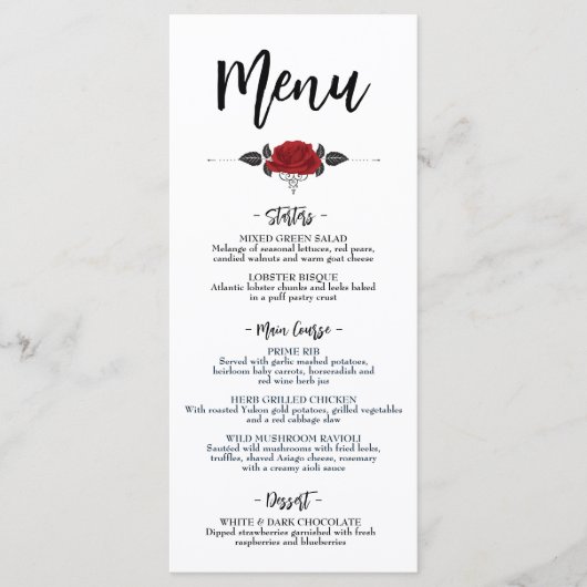 Intertwined Romantic Red Rose Flat Plate Menu (Voorkant)