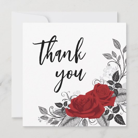Intertwined Romantic Red Roses Flat Bedankkaart (Voorkant)