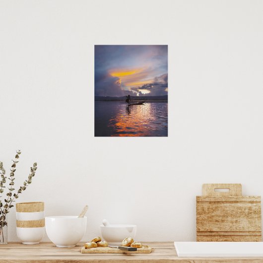 Intha-beenroeiboot van vissers met netten poster (Keuken)