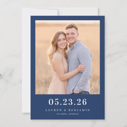 Intieme Navy Minimalistische Foto Save The Date (Voorkant)
