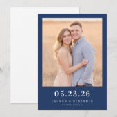 Intieme Navy Minimalistische Foto Save The Date (Voorkant / Achterkant)