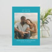 Intieme Teal Moderne Foto Save The Date (Staand voorkant)