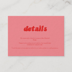 Intimate Retro Pink & Red Wedding Details Card Informatiekaartje