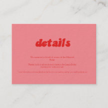 Intimate Retro Roze & Rode Huwelijksdetails Kaart