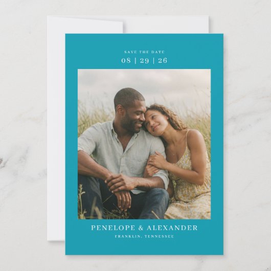 Intimate Teal Modern Photo Save The Date (Voorkant)